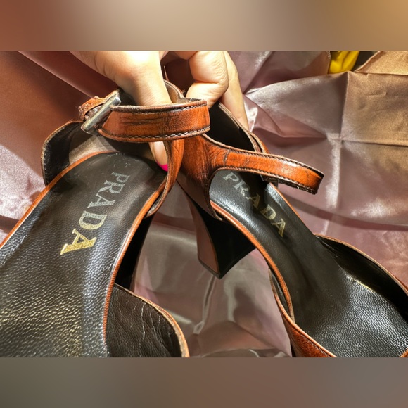PRADA Brown Leather Mary Jane Block Heels size 36.5 - size 5.5/6 US - Picture 10 of 16